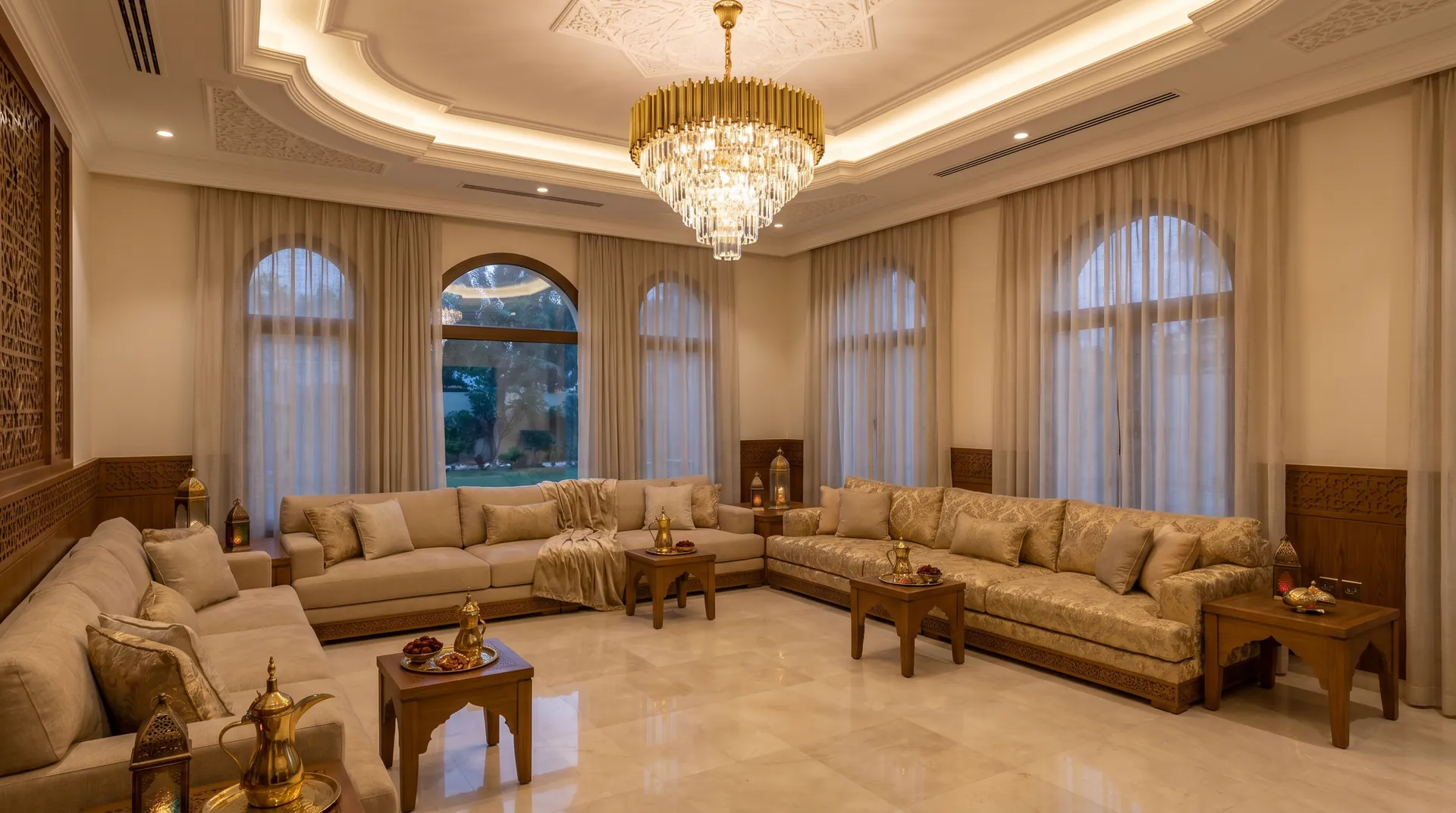 Decorative gypsum ceiling in a finished villa majlis